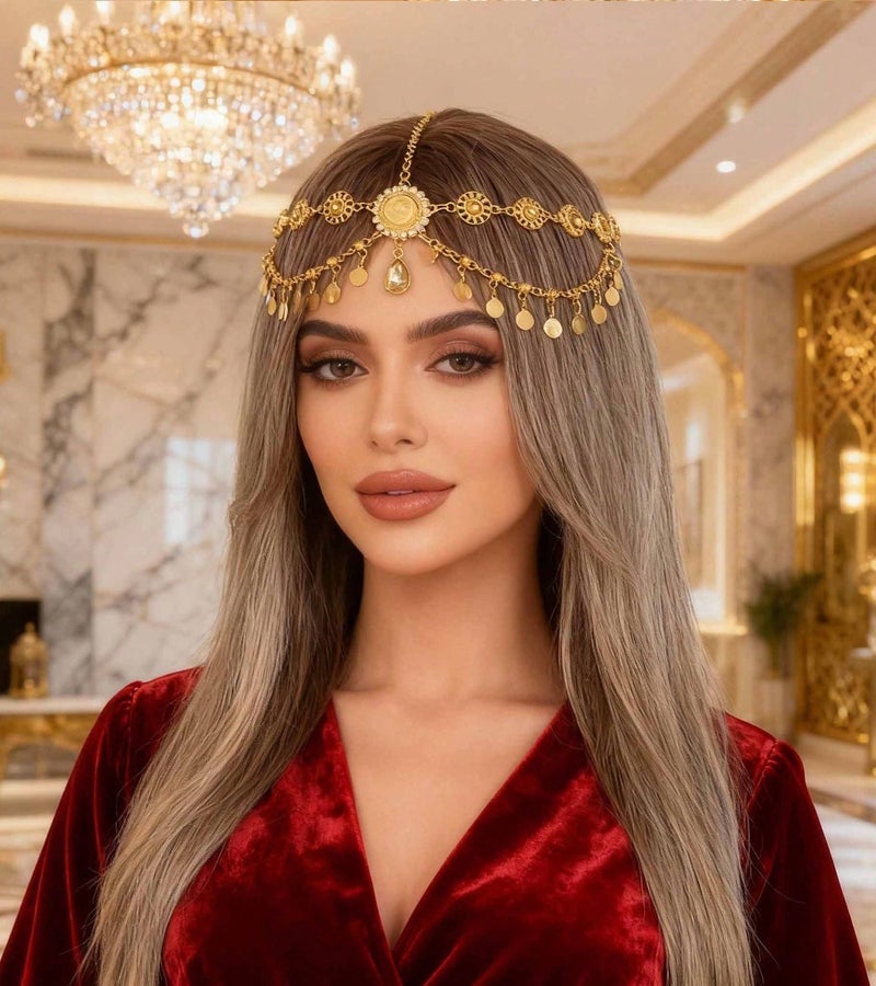 Founding Day decoration – headband accessory to celebrate Saudi Founding Day and all special occasions, featuring a gold chain design shaped like coins. - Image 4